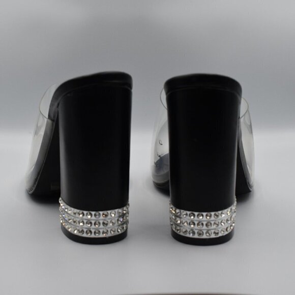 Party Shoes Cape Robbin Clear and Black Open Toe Rhinestone Heels - Picture 2 of 8